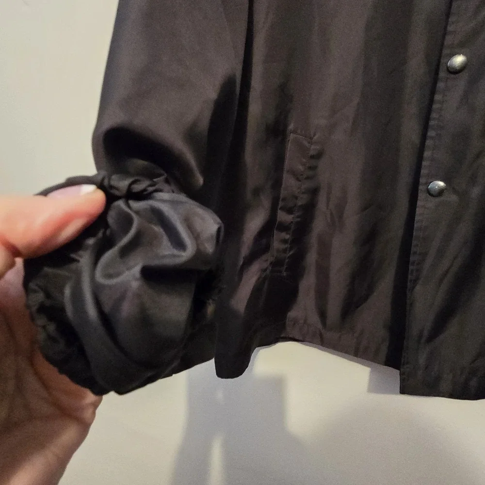 XO Coach Windbreaker Jacket Womens MED Black Blank Plain Snap Grunge Streetwear
